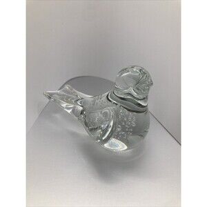 Vintage Handblown Clear Art Glass Dove Bird Paperweight Controlled Bubbles